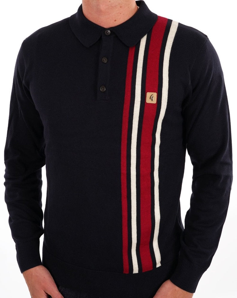 Gabicci Soda Long Sleeved Knitted Polo Shirt - Navy