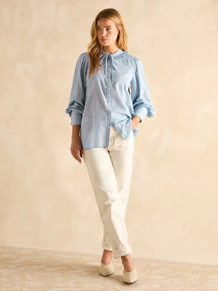 Joules Harper Blue & White Tie Neck Blouse
