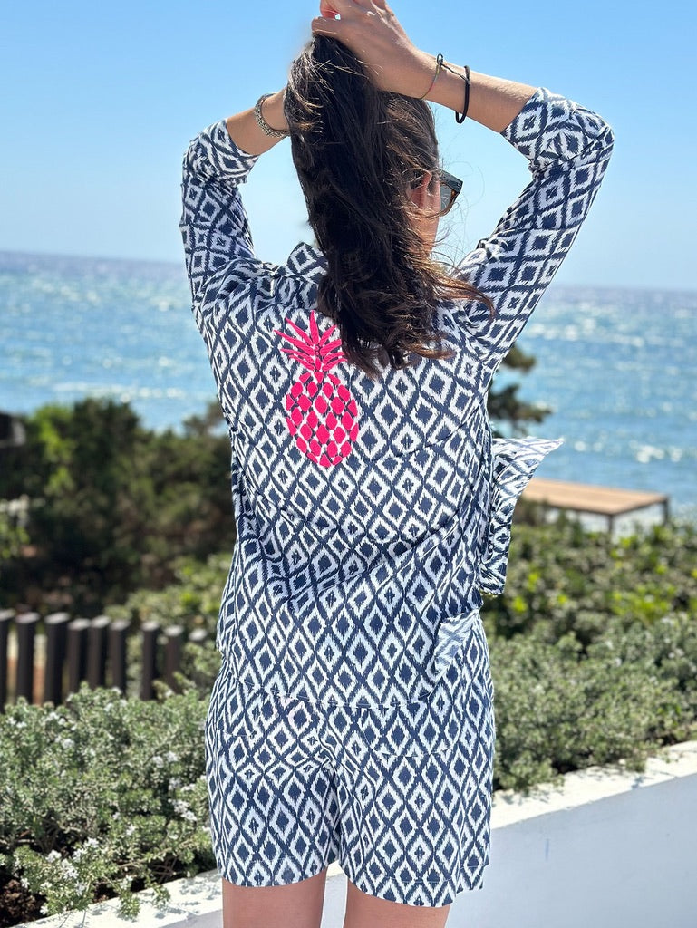 Vilagallo Poline Ikat Marino Navy Blouse