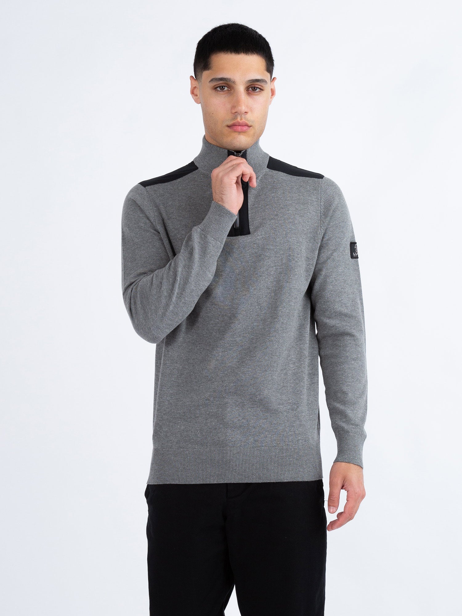 Luke 1977 Heddon Funnel Neck Half Zip Jumper - Mid Grey