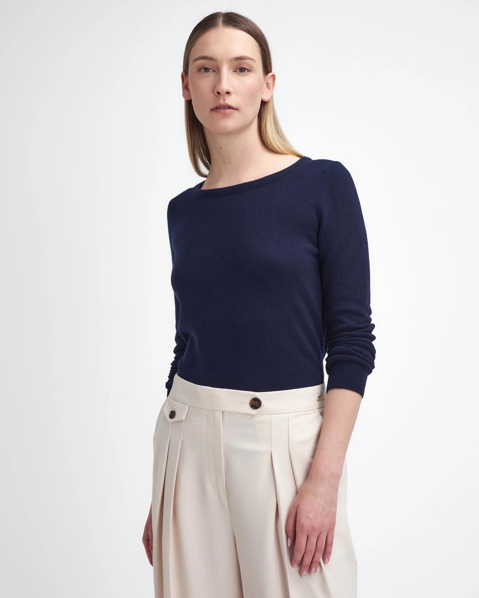 Barbour Pendle Crew Neck Jumper - Navy/Hessian Tartan