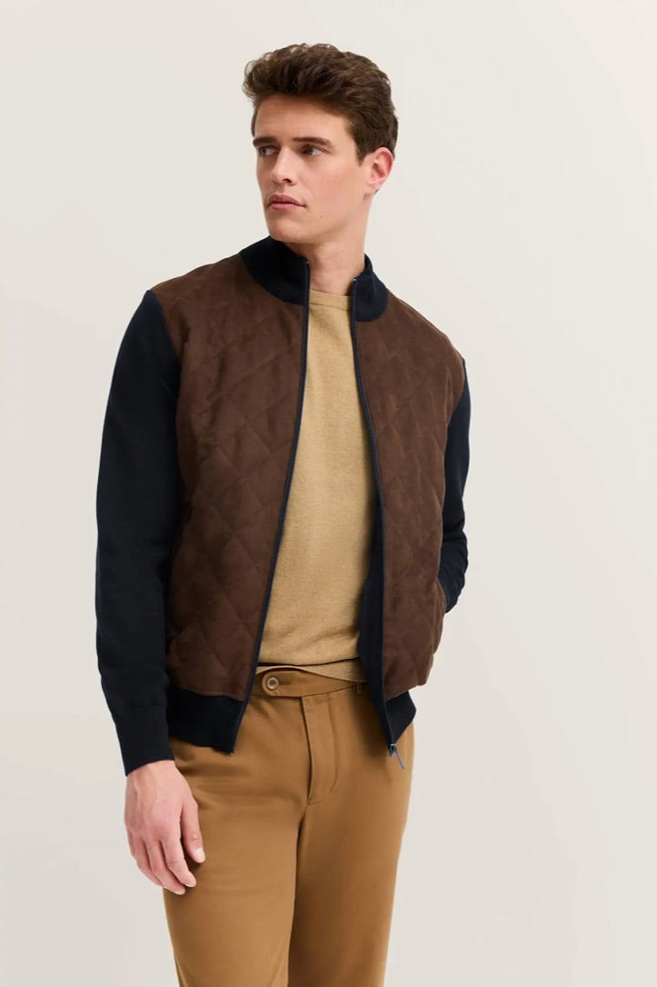 Bugatti Hybrid Full Zip Sweater - Brown