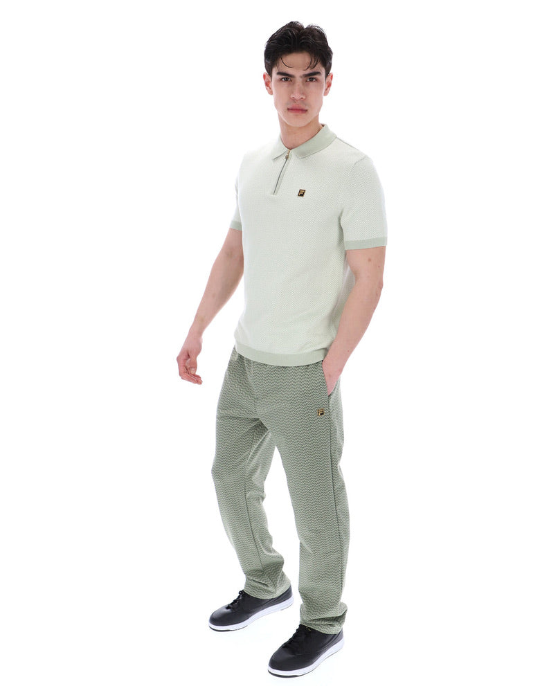 FILA Marty Zip Polo with Herringbone Pattern - Sea Foam