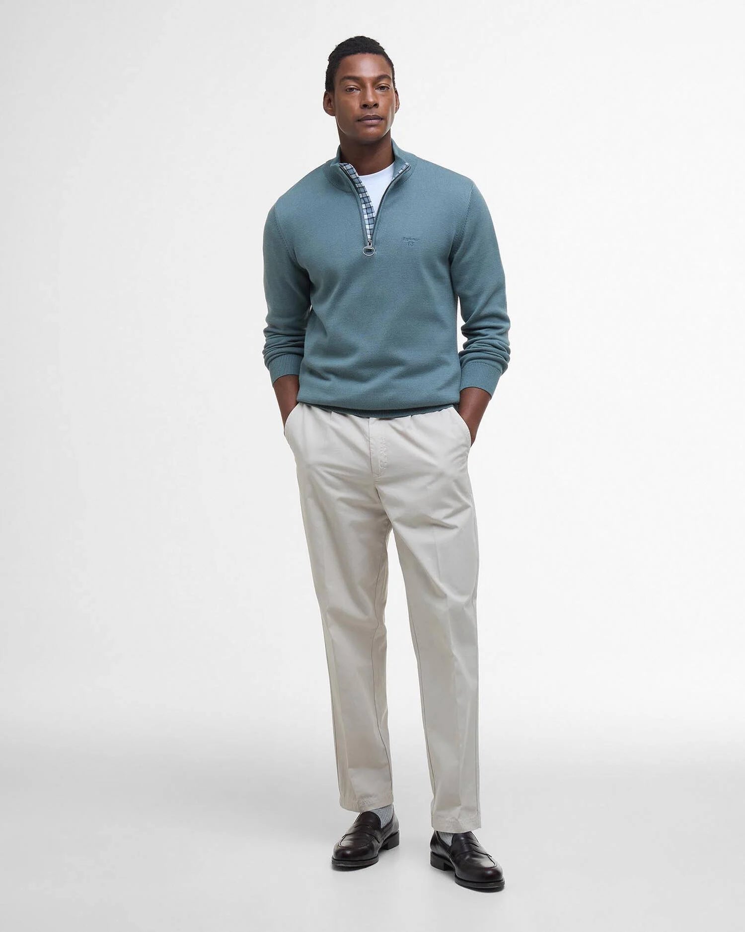 Barbour Cotton Half Zip Knitted Jumper - Vintage Teal