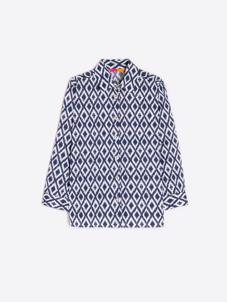 Vilagallo Poline Ikat Marino Navy Blouse