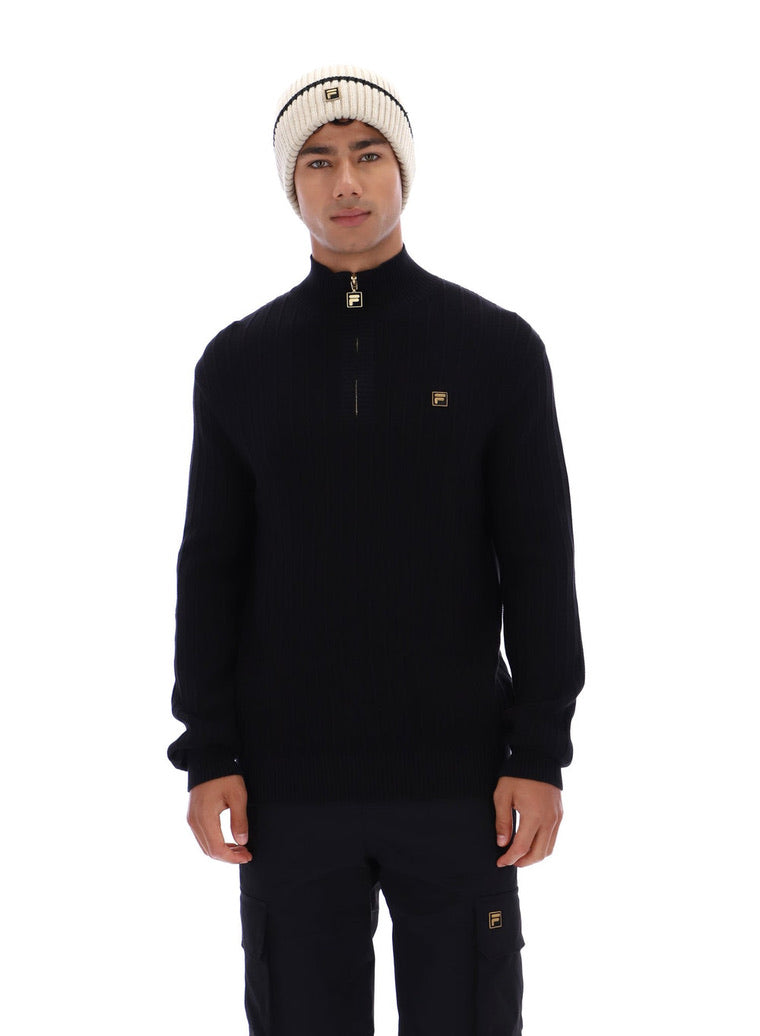 Fila Stevie 1/4 Zip Funnel Neck Textured Knit - Black