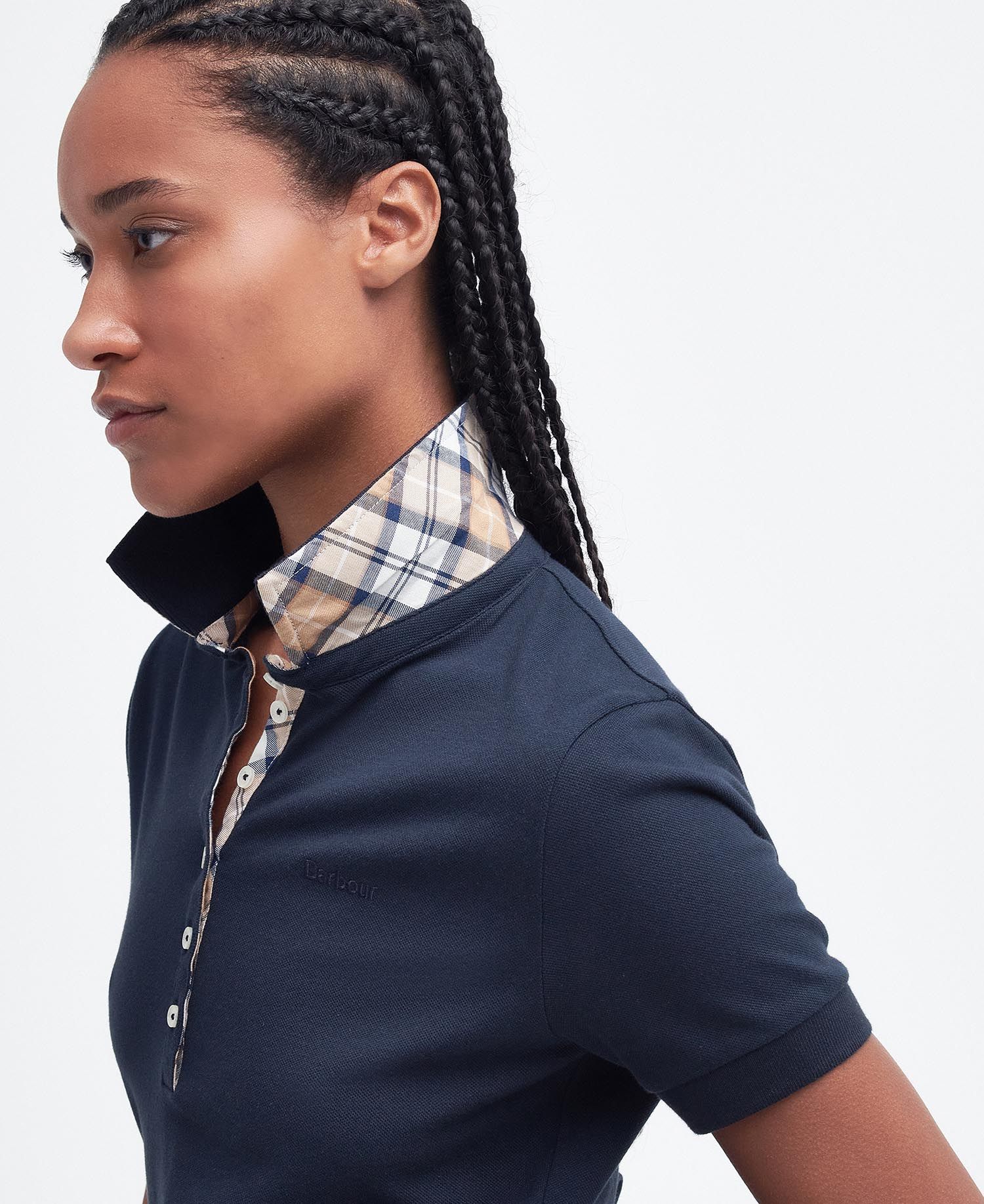 Barbour Portsdown Polo Top - Navy/Primrose Tartan
