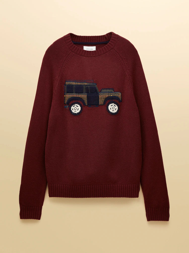 Joules 4x4 Burgundy Port Intarsia Crew Neck Jumper