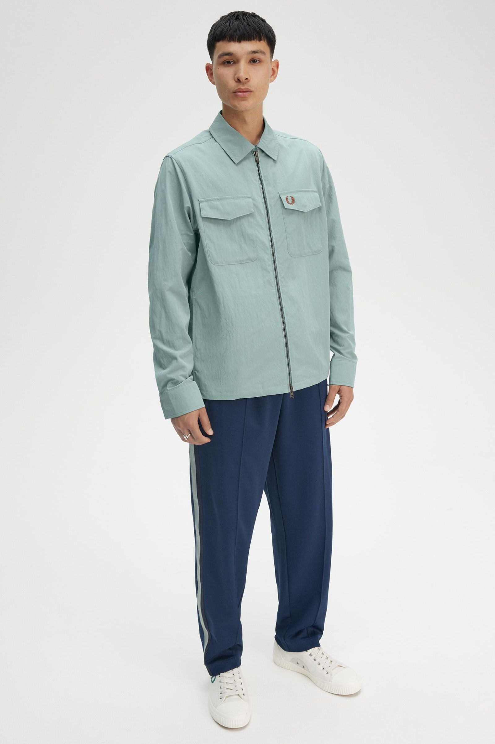 Fred Perry Zip Through Overshirt - Silver Blue