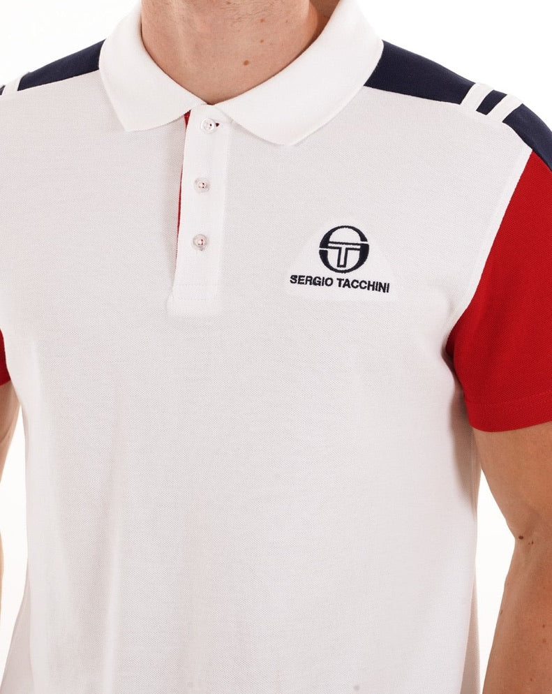 Sergio Tacchini Drive Polo Shirt - White/Adrenaline Rush