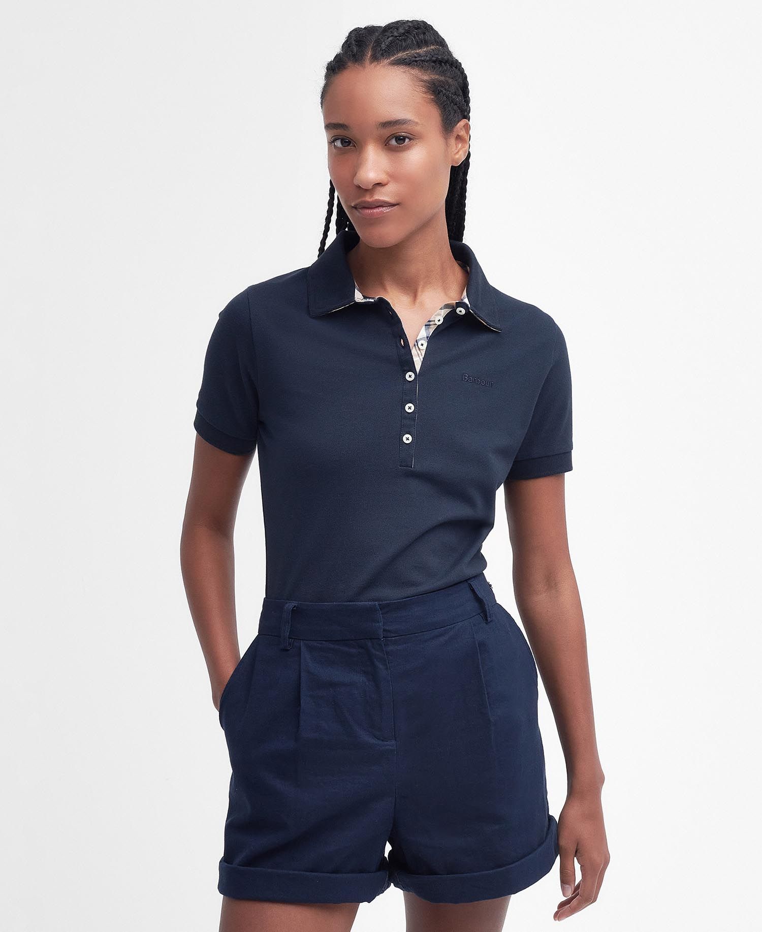 Barbour Portsdown Polo Top - Navy/Primrose Tartan