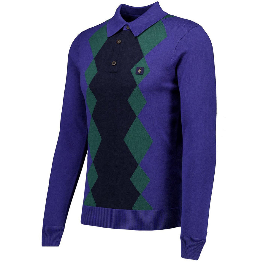 Gabicci Bond Long Sleeved Knitted Polo Shirt - Atlantic