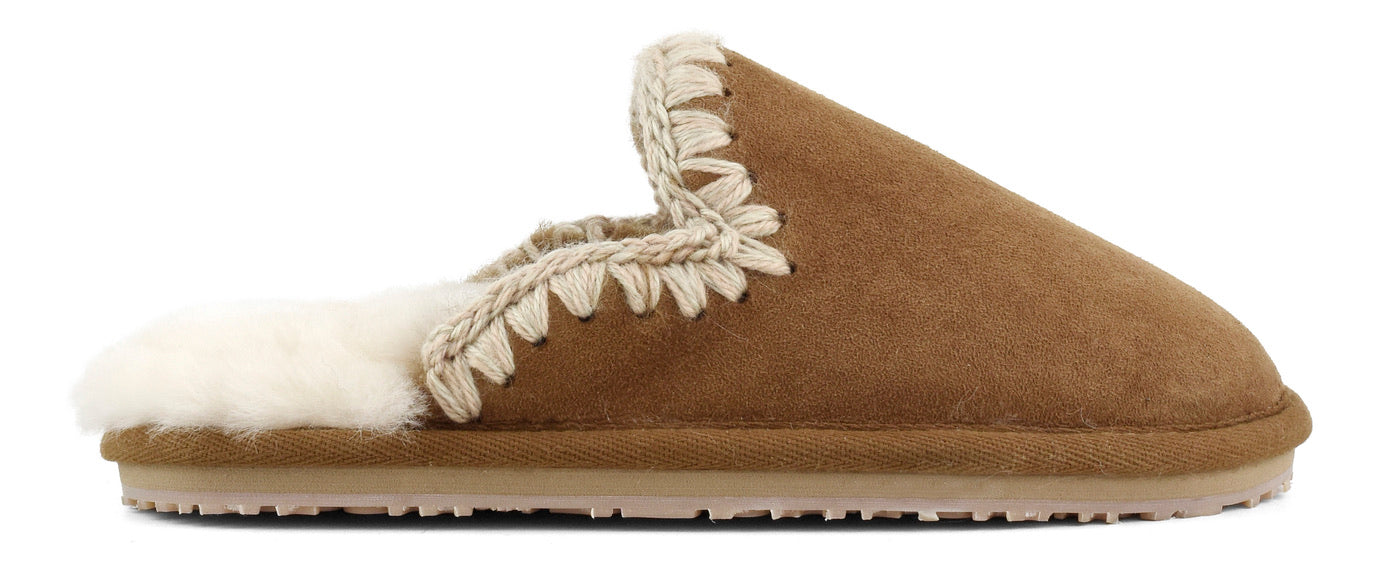 Mou Boots Suede Slipper Eskimo Stitch - Cognac