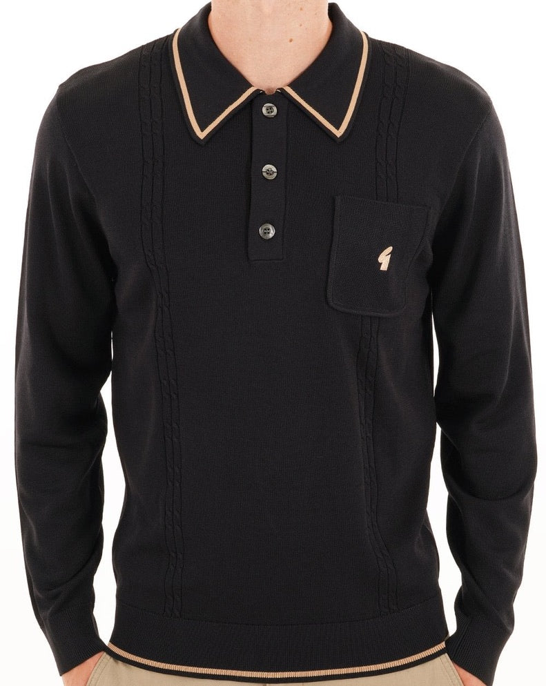 Gabicci Ned Long Sleeve Archive Polo - Black