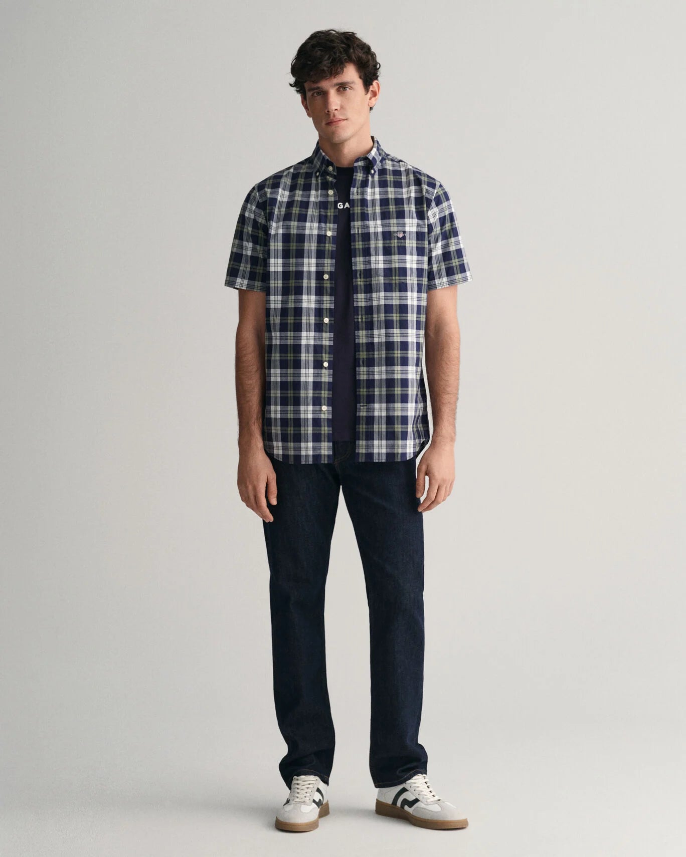 Gant Reg Poplin Check Short Sleeved Shirt - Classic Blue