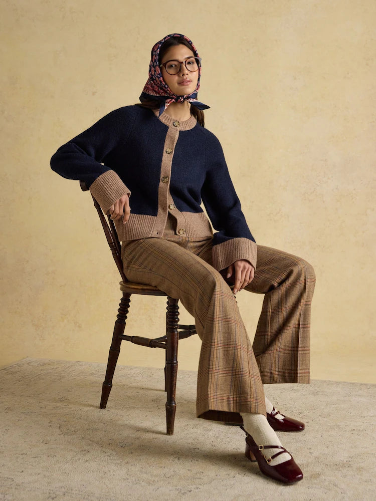 Joules Nora Navy/Tan Knitted Cardigan