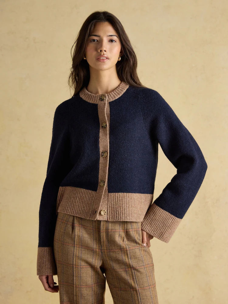 Joules Nora Navy/Tan Knitted Cardigan