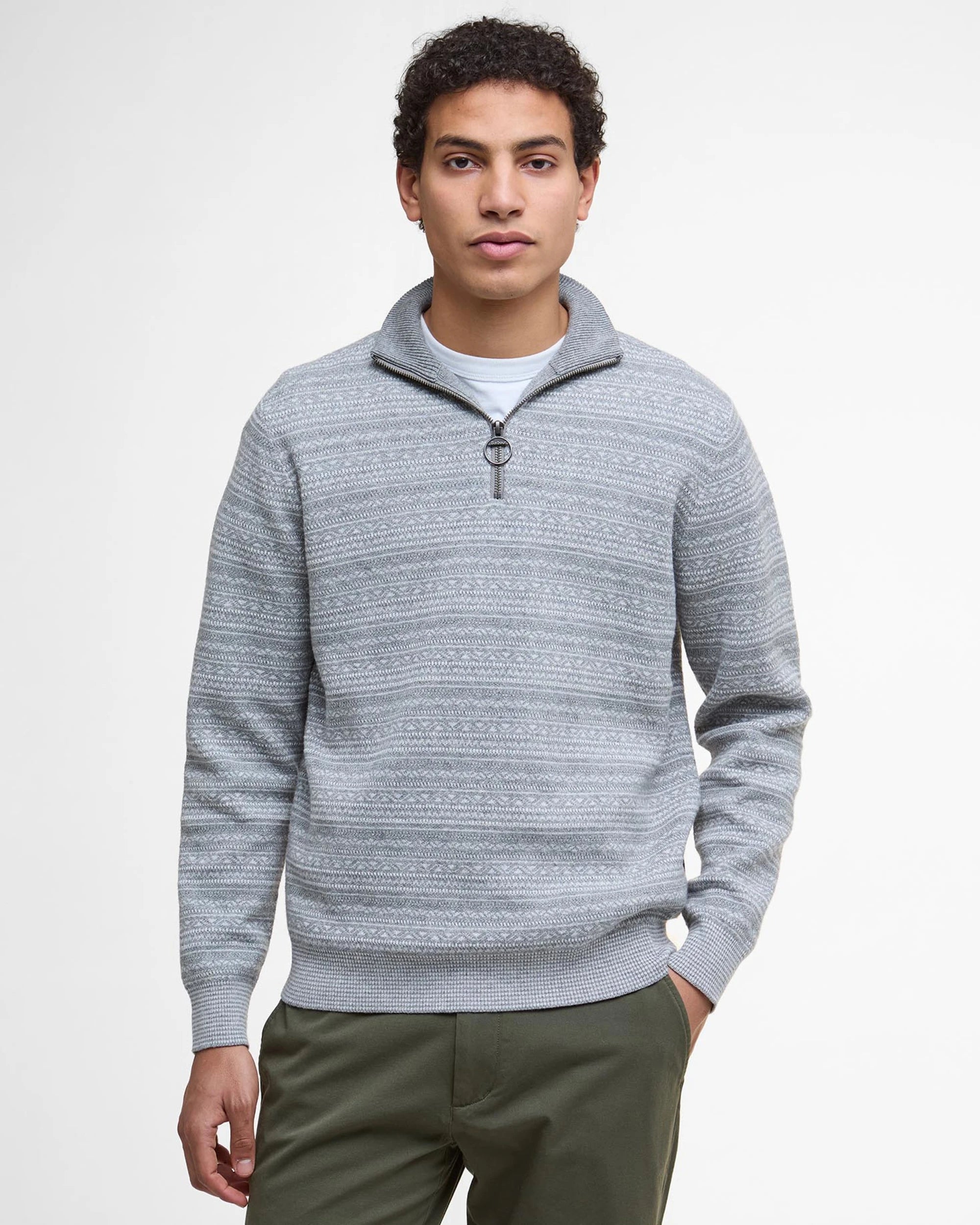 Barbour Dartfield Half Zip Knitted Sweater - Light Grey