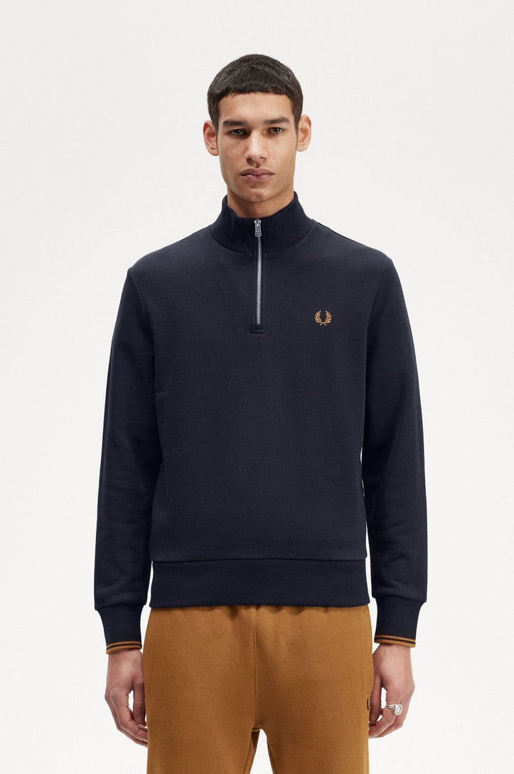 Fred Perry Half Zip Sweatshirt - Navy/Dark Caramel