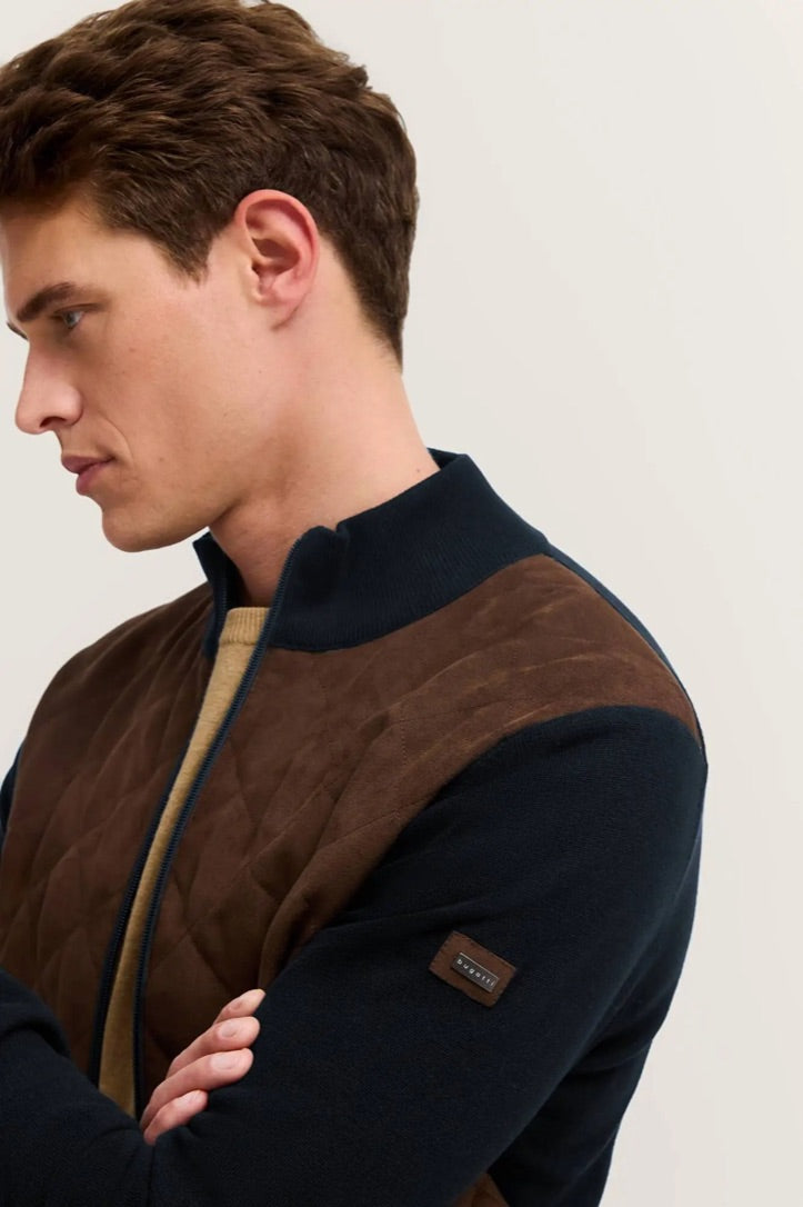 Bugatti Hybrid Full Zip Sweater - Brown