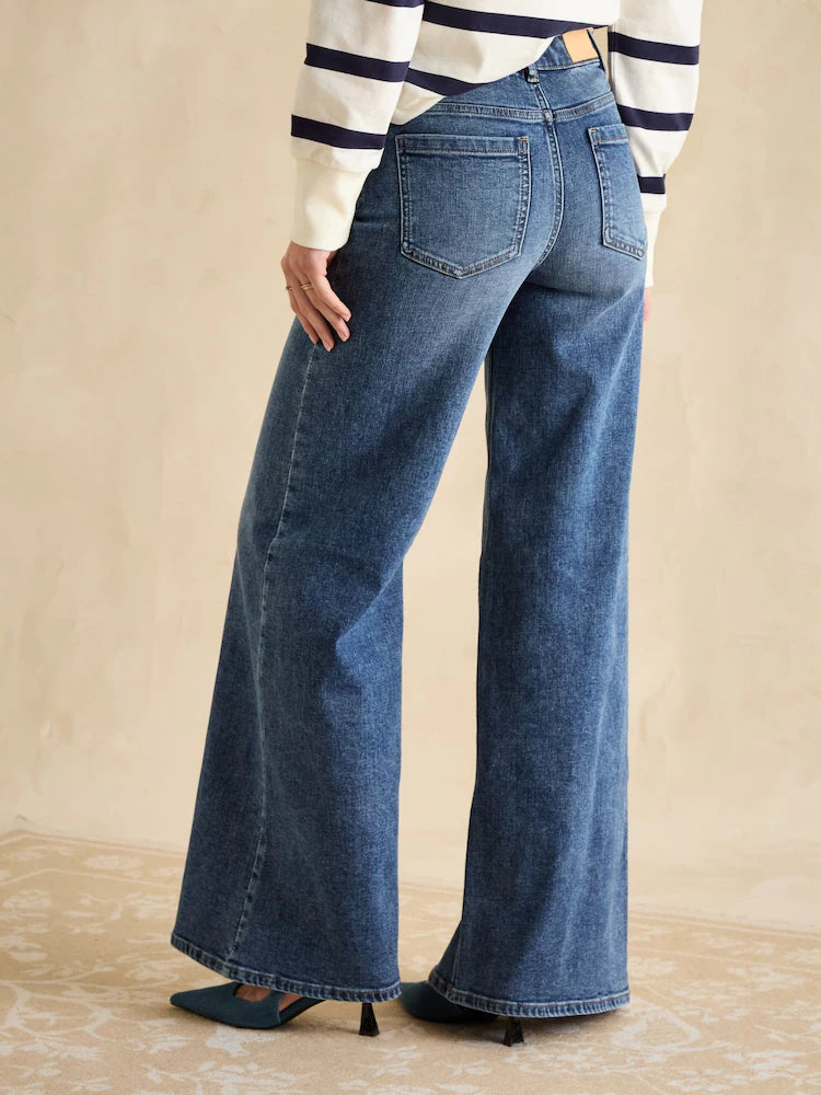 Joules Mid Wash Denim Mid-Rise Palazzo Jeans