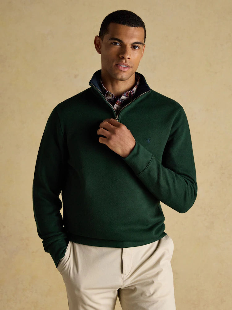 Joules Alistair Cosy Dark Green French Ribbed Knit Sweatshirt