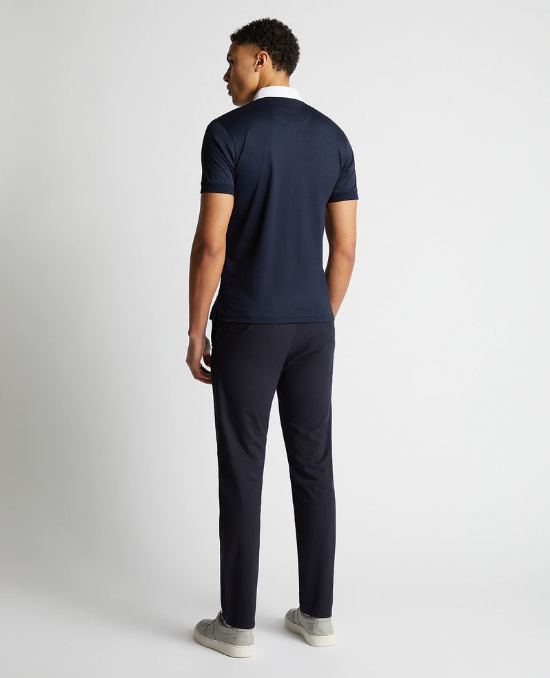 Remus Uomo Short Sleeved Polo Shirt - Navy/ White Collar