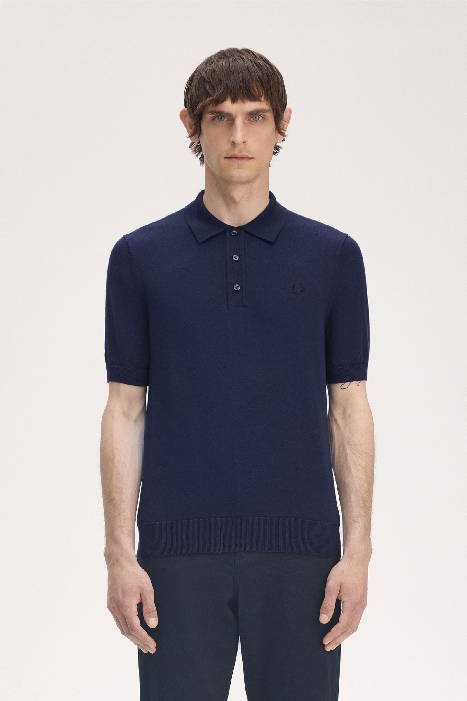 Fred Perry Cotton Knitted Shirt - Tennis Blue