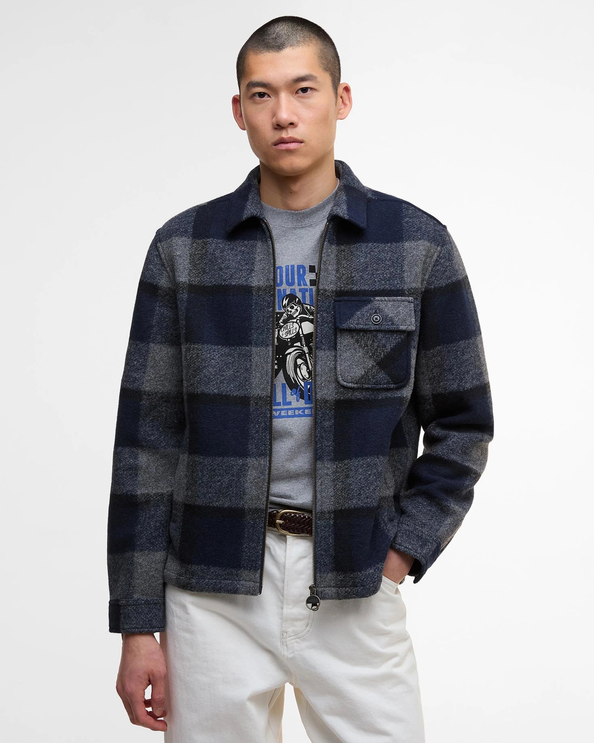 Barbour Hailwood Tartan Fleece Overshirt - Navy