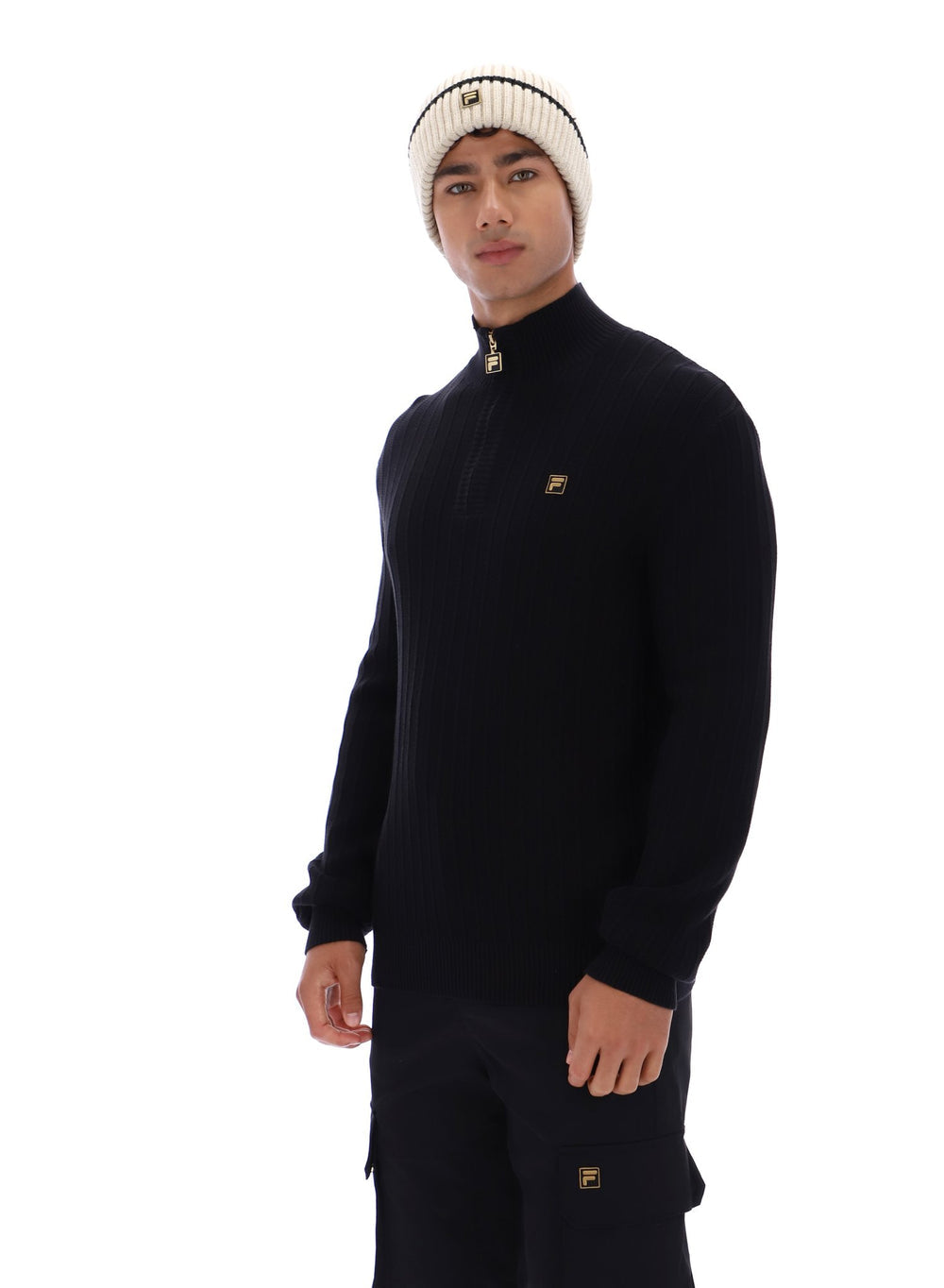 Fila Stevie 1/4 Zip Funnel Neck Textured Knit - Black