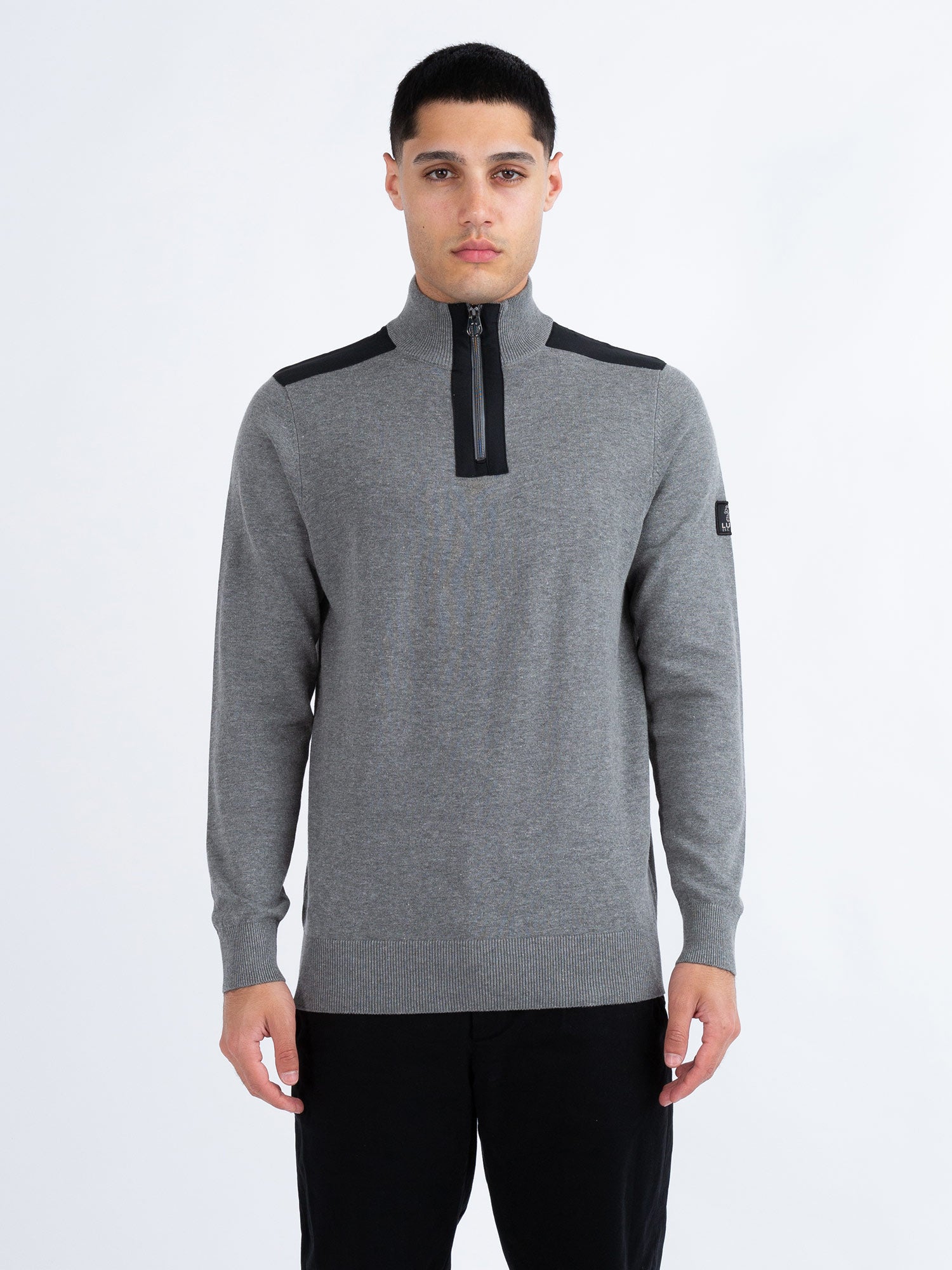 Luke 1977 Heddon Funnel Neck Half Zip Jumper - Mid Grey