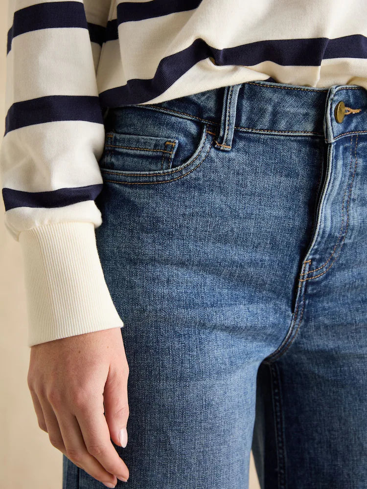 Joules Mid Wash Denim Mid-Rise Palazzo Jeans