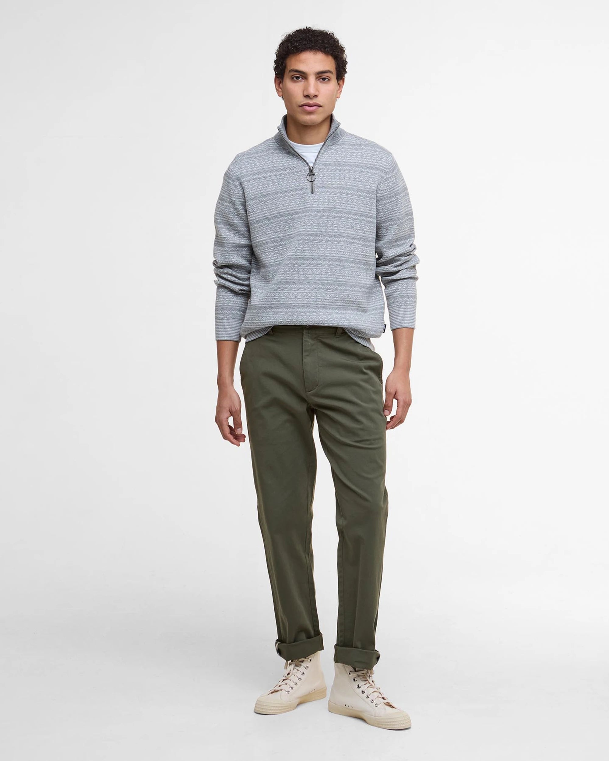 Barbour Dartfield Half Zip Knitted Sweater - Light Grey