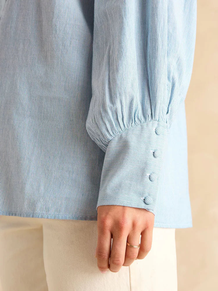 Joules Harper Blue & White Tie Neck Blouse