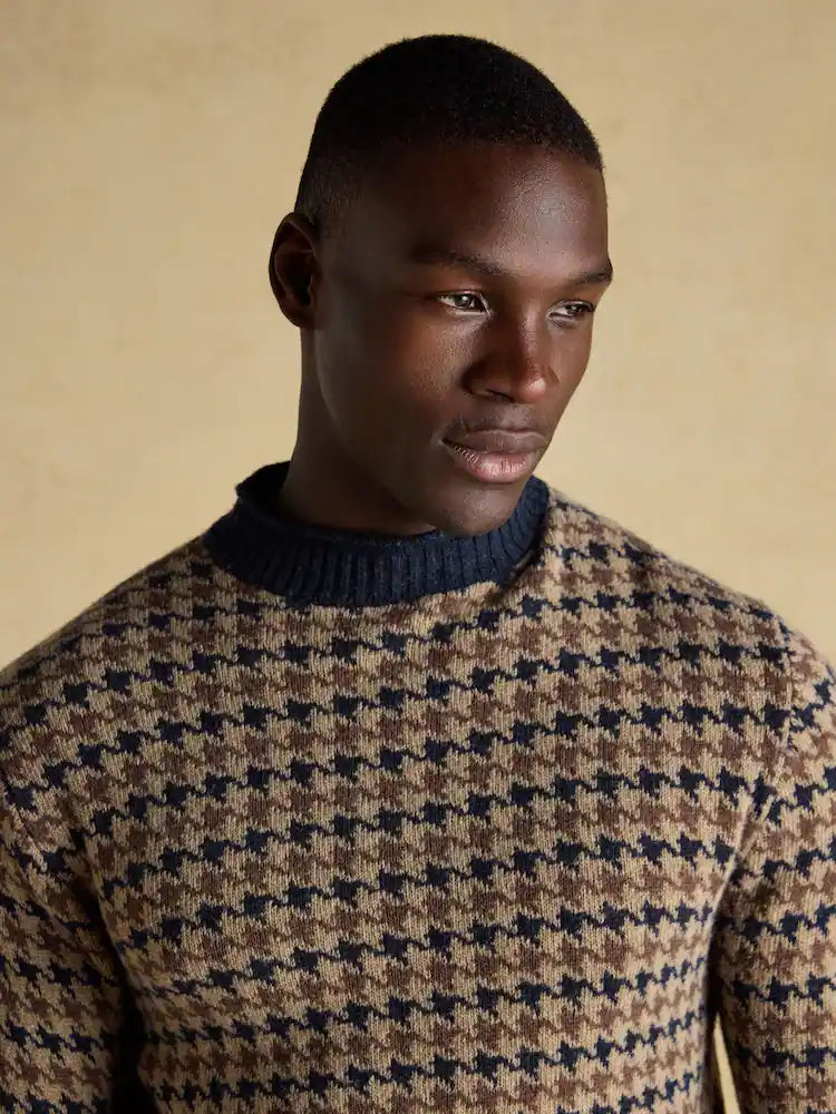 Joules Ferguson Wool-Rich Oatmeal Houndstooth Jumper
