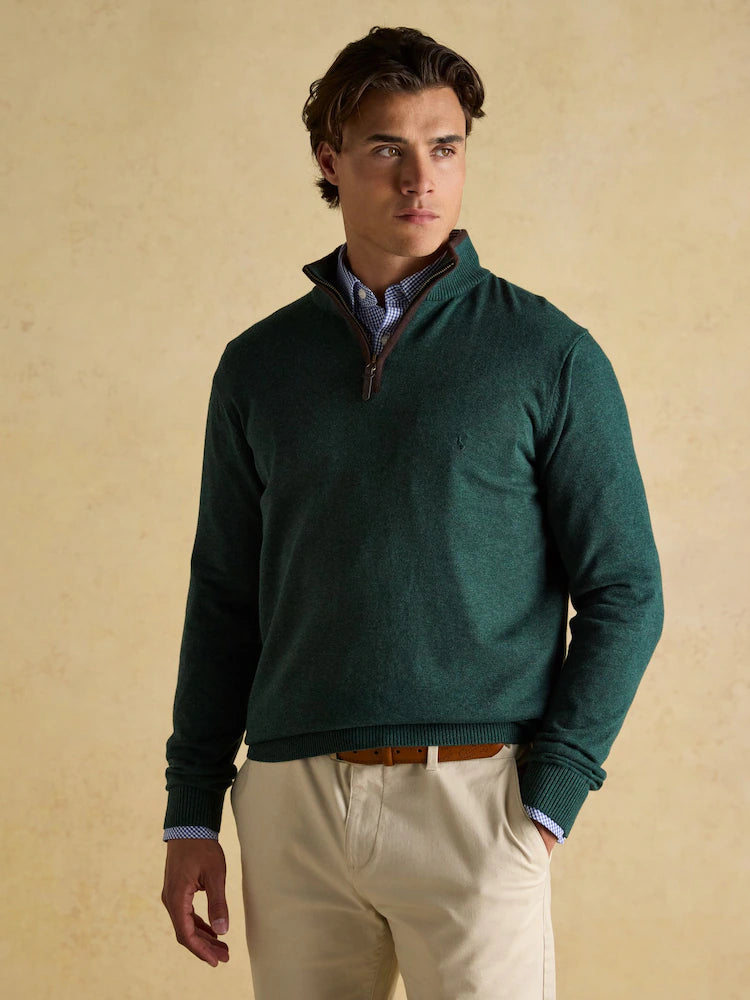 Joules Hillside Dark Green Quarter Zip Knitted Jumper