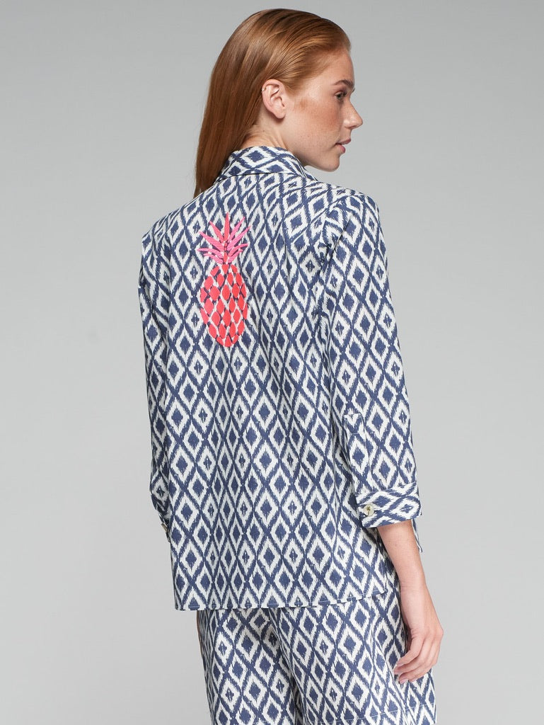 Vilagallo Poline Ikat Marino Navy Blouse