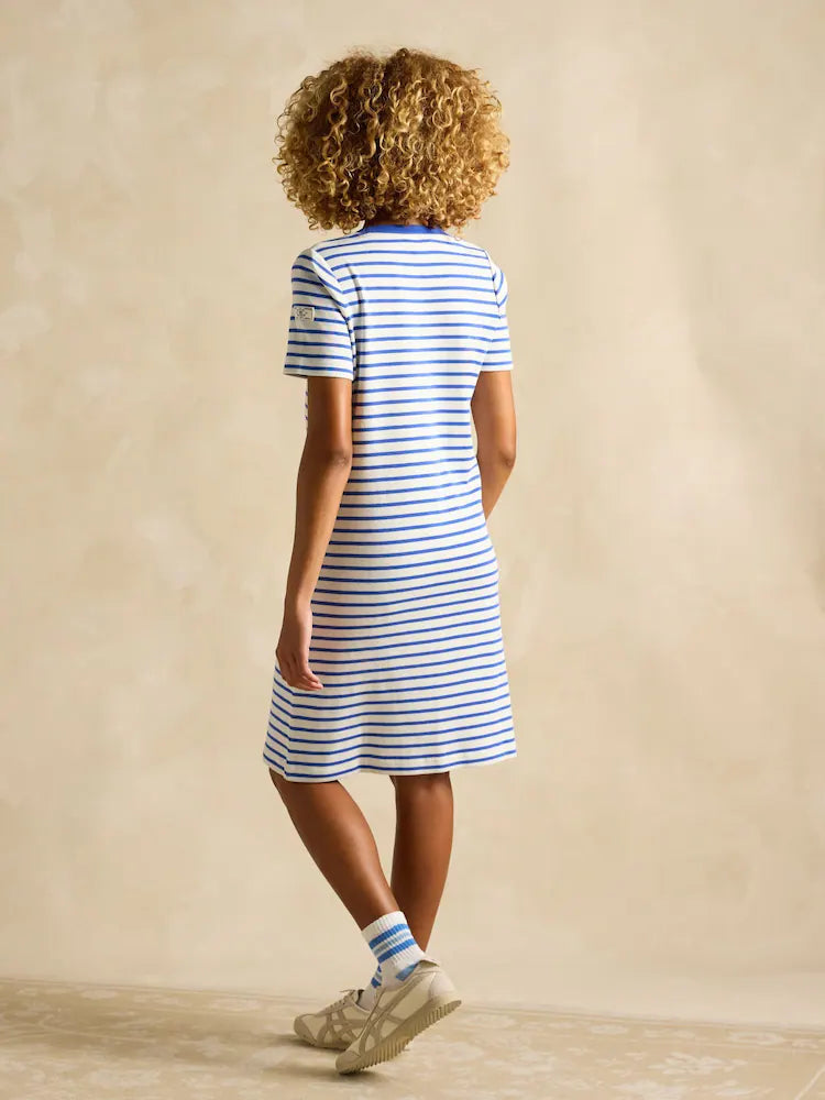 Joules Eden Multi Striped Short Sleeve Jersey Dress - Blue
