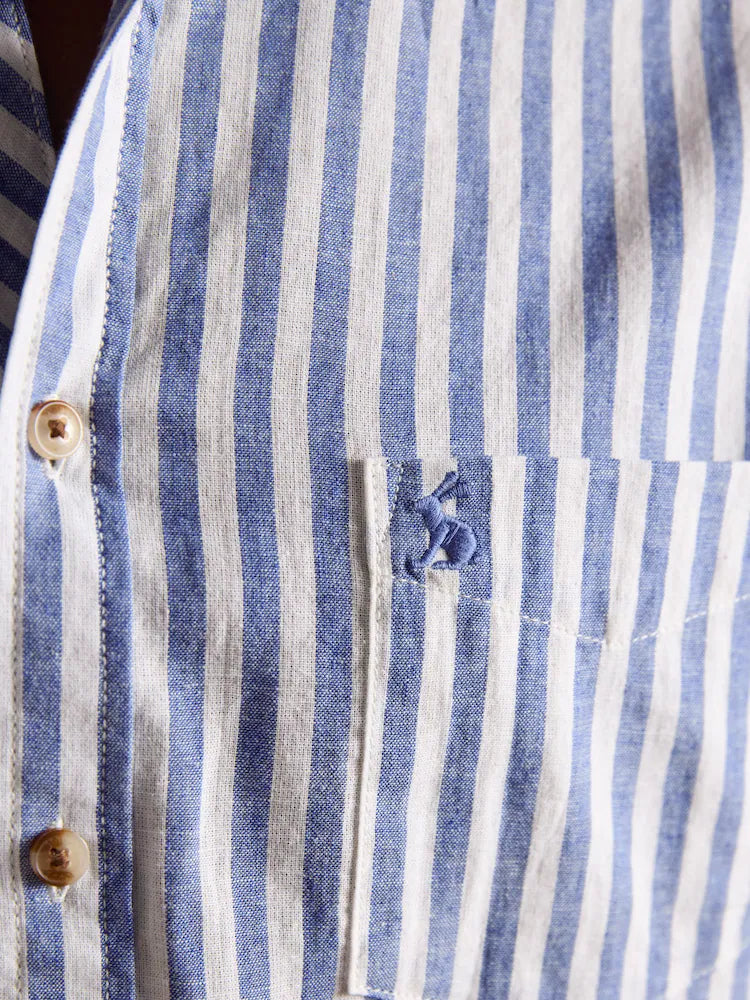 Joules Blue & White Striped Linen Blend Long Sleeve Shirt