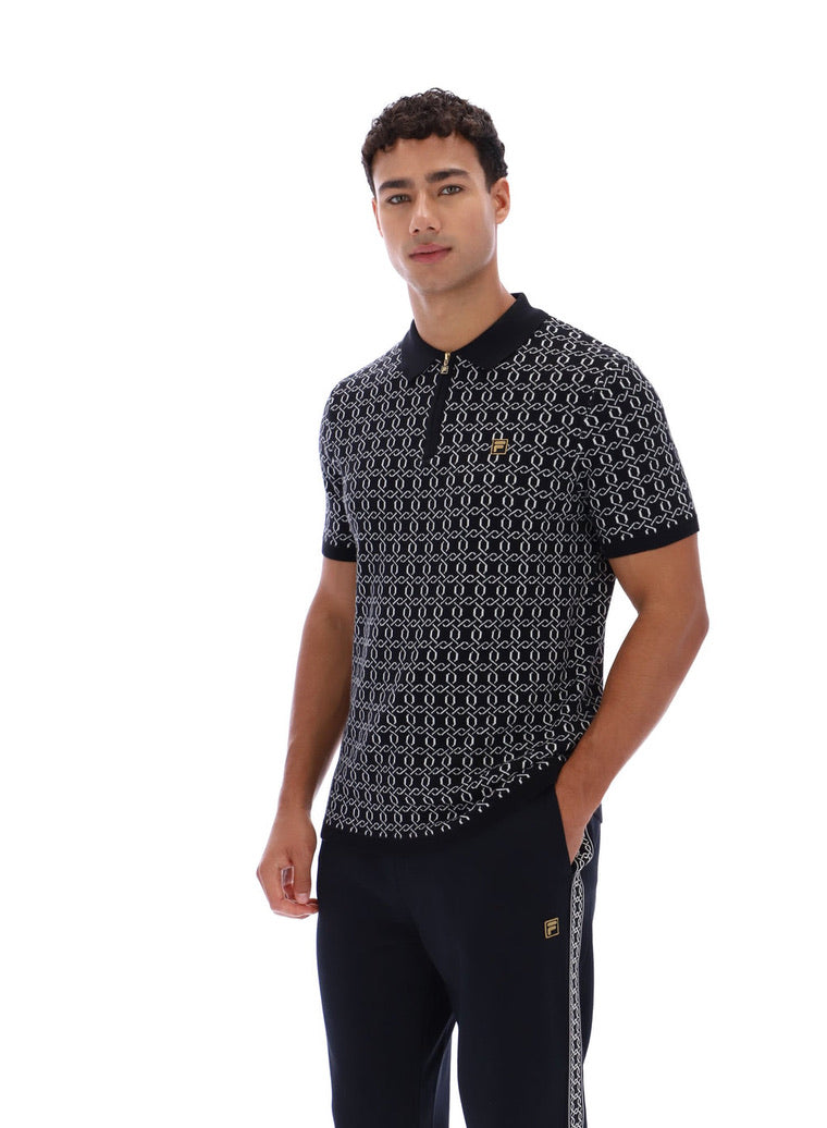 Fila Jackson Jacquard Knitted Zip Polo Shirt - Black