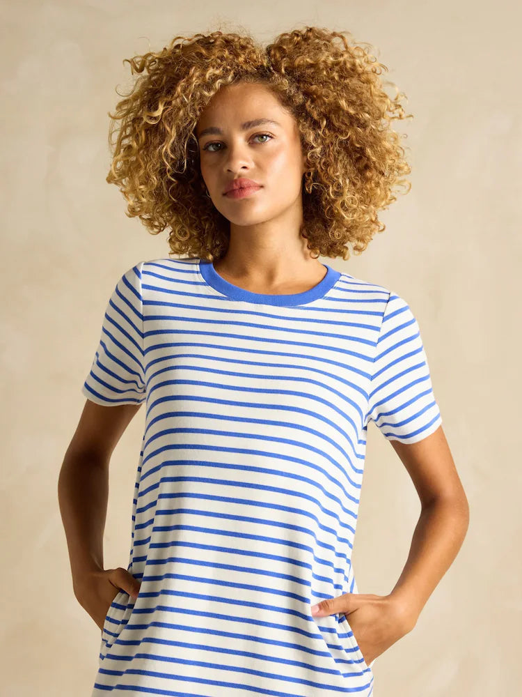Joules Eden Multi Striped Short Sleeve Jersey Dress - Blue