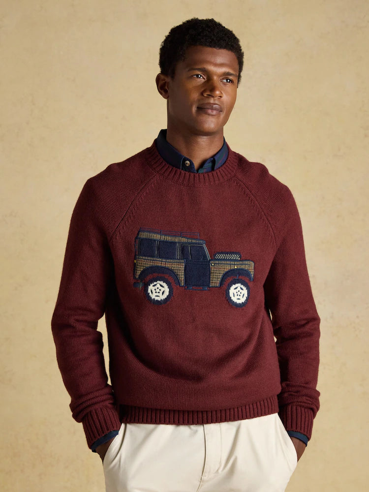 Joules 4x4 Burgundy Port Intarsia Crew Neck Jumper