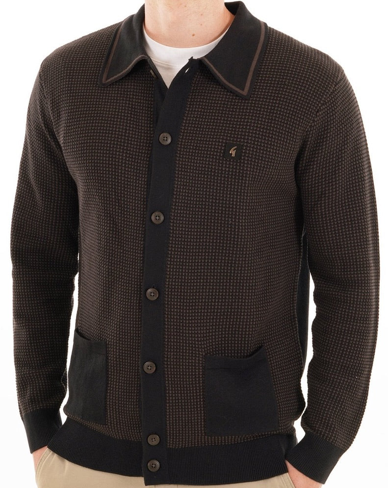 Gabicci Noel Long Sleeved Knitted Polo Shirt - Black