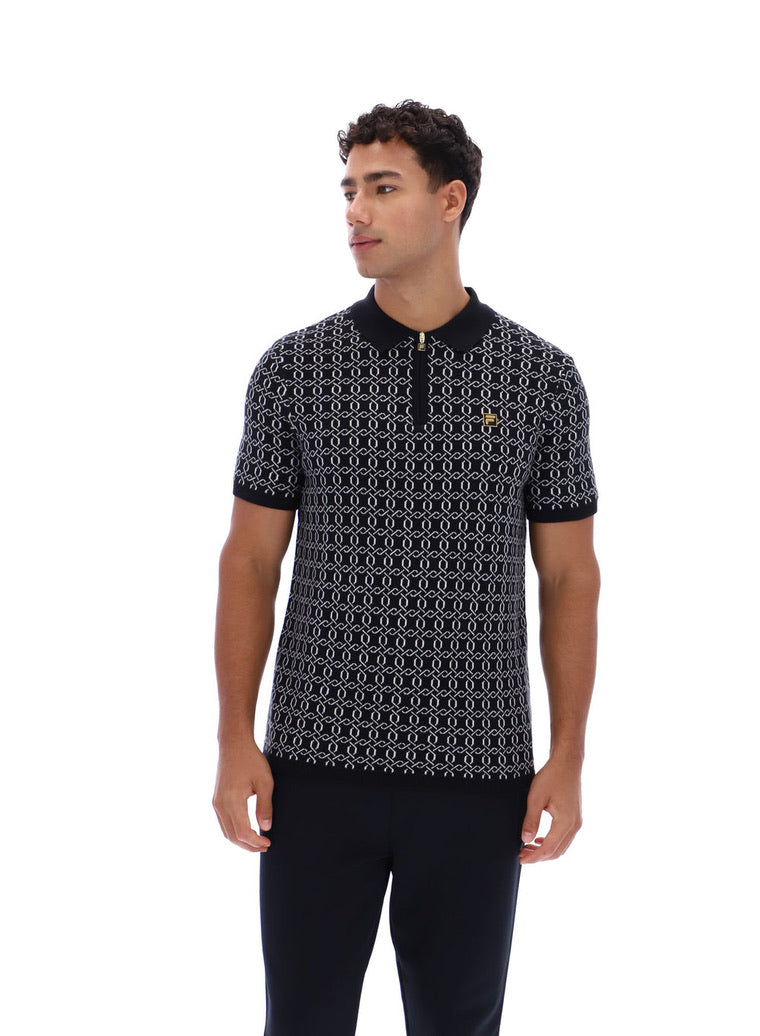 Fila Jackson Jacquard Knitted Zip Polo Shirt - Black