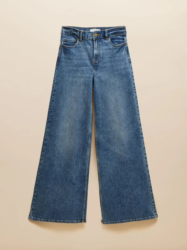 Joules Mid Wash Denim Mid-Rise Palazzo Jeans