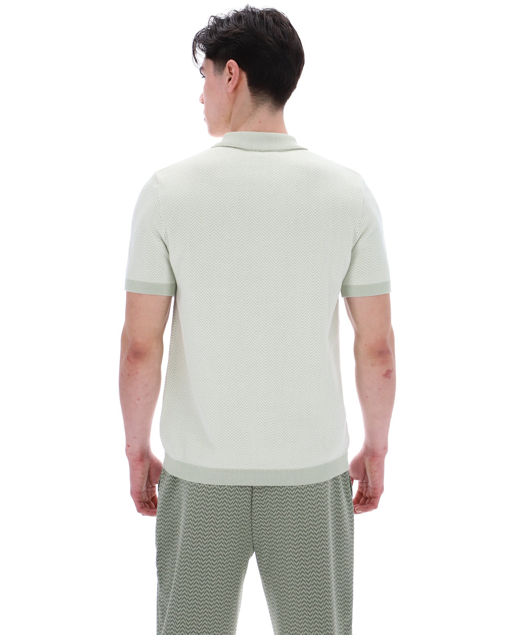 FILA Marty Zip Polo with Herringbone Pattern - Sea Foam