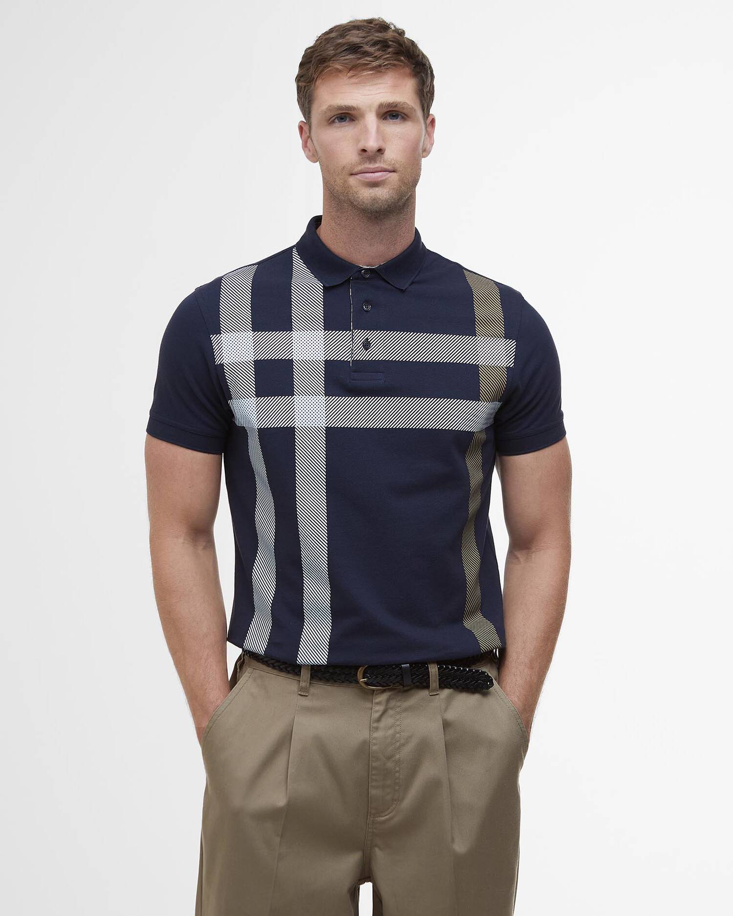 Barbour Blaine Tartan Short-Sleeved Polo Shirt - Navy/Pine