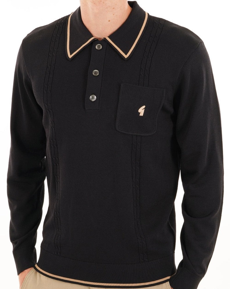 Gabicci Ned Long Sleeve Archive Polo - Black