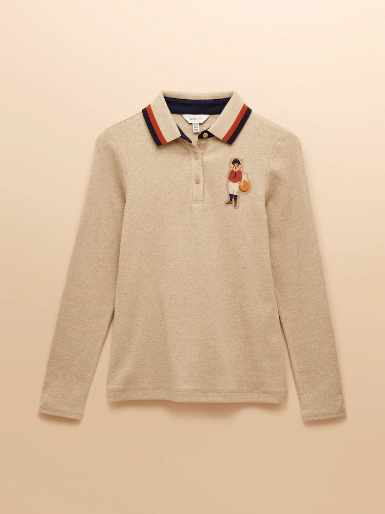 Joules Fairfield Neutral Ribbed Long Sleeve Polo Shirt
