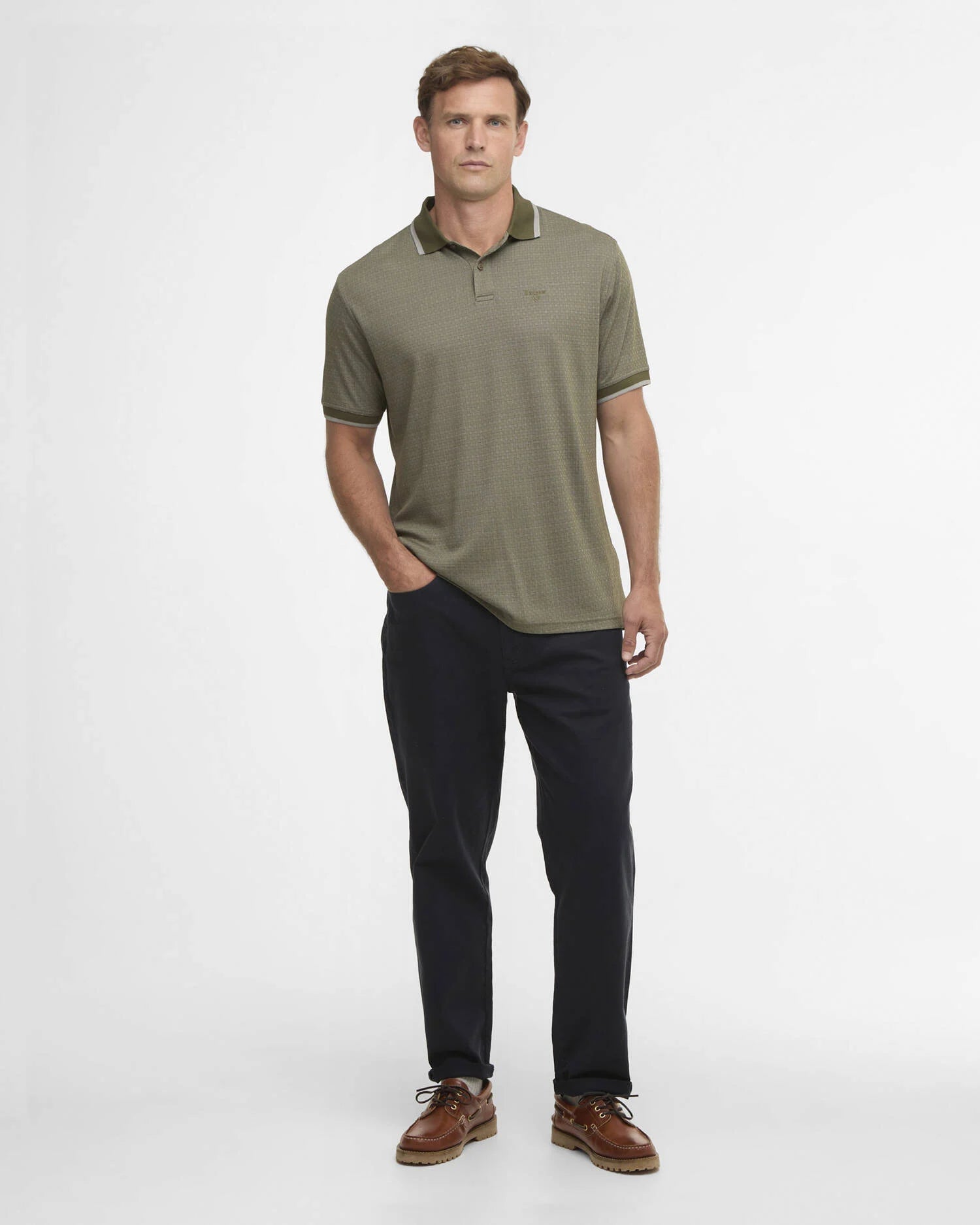 Barbour Weston Textured Polo Shirt - Mid Olive